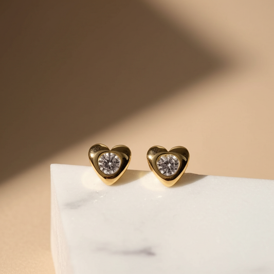 Minimal stone studded heart earrings  - Earrings - View 3