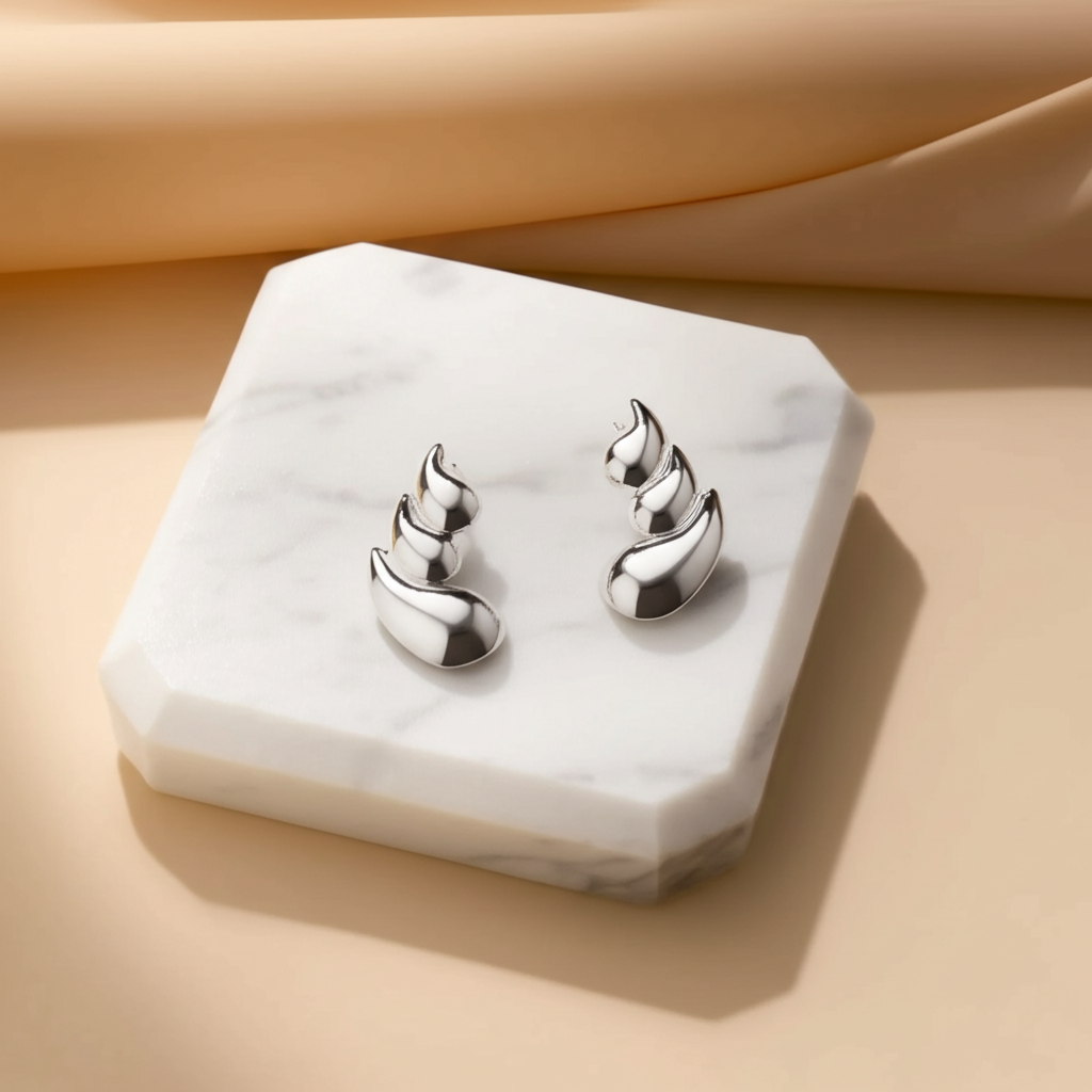 Silver toned chunky drop earrings  - Earrings - View 2