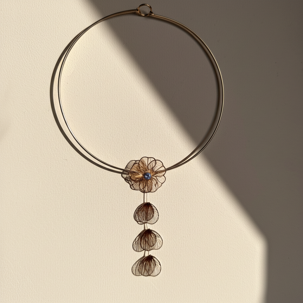 Beautiful drop down flower hasli necklace  - Necklaces - View 2