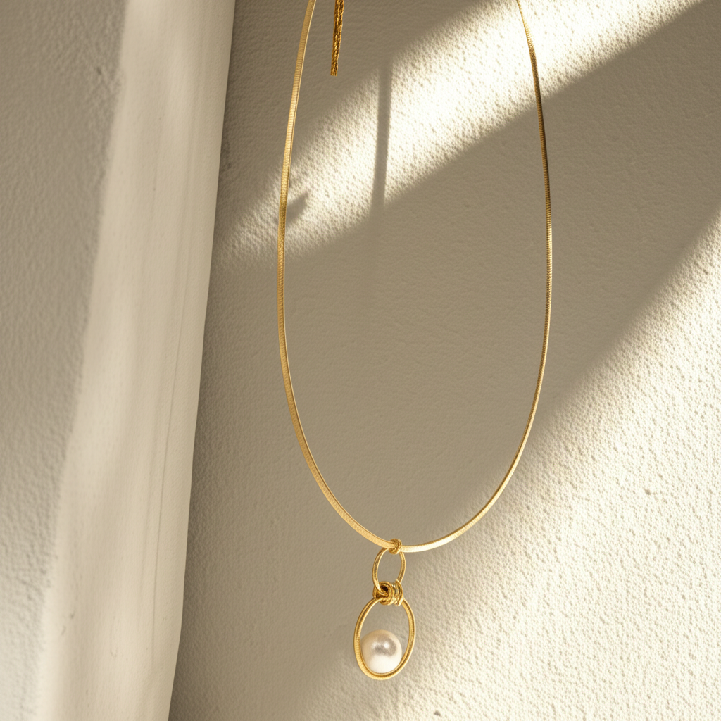 Interlocking ring pendant with chunky pearl necklace  - Necklaces - View 3