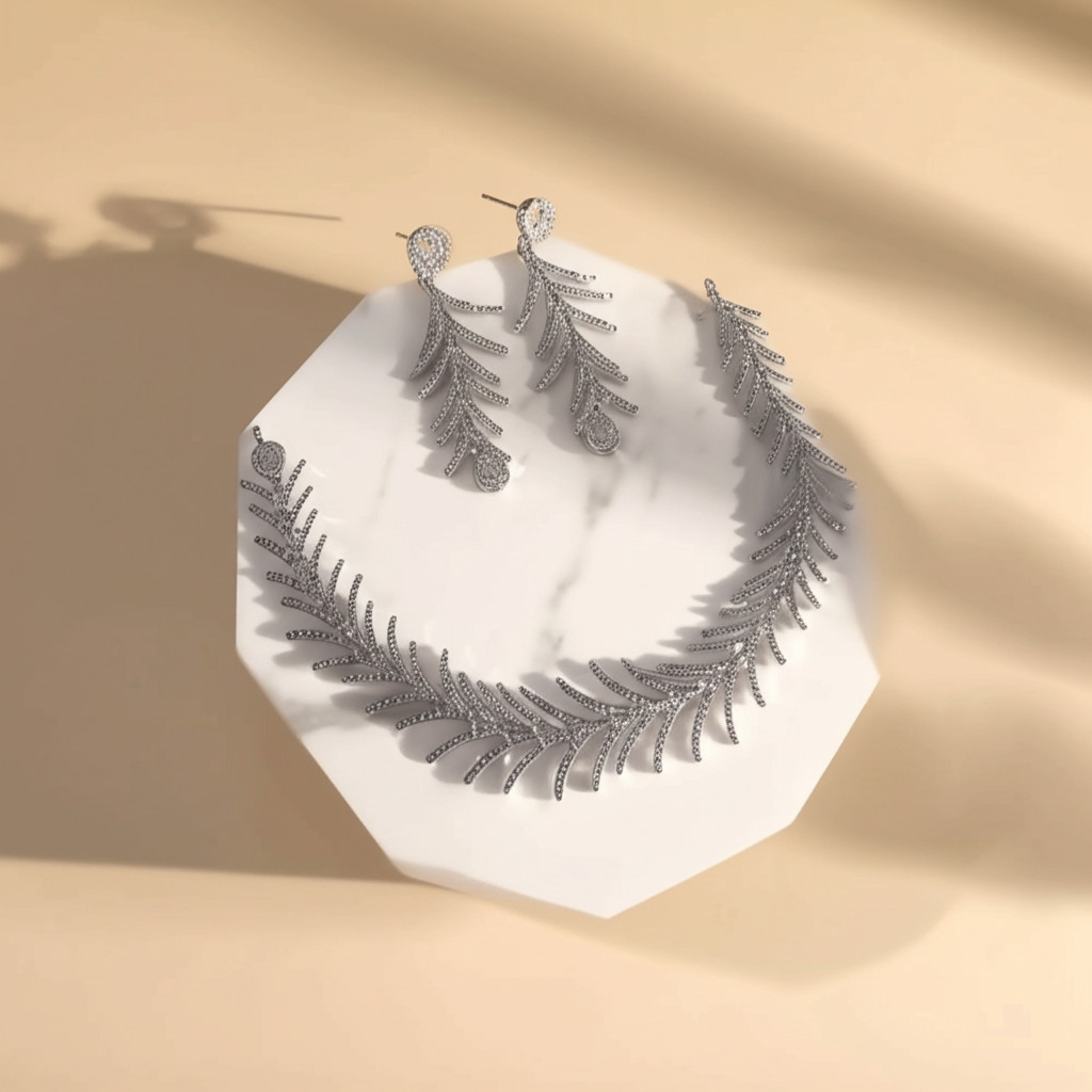AD Feather shaped tassels necklace set - Necklace and earrings set - View 5