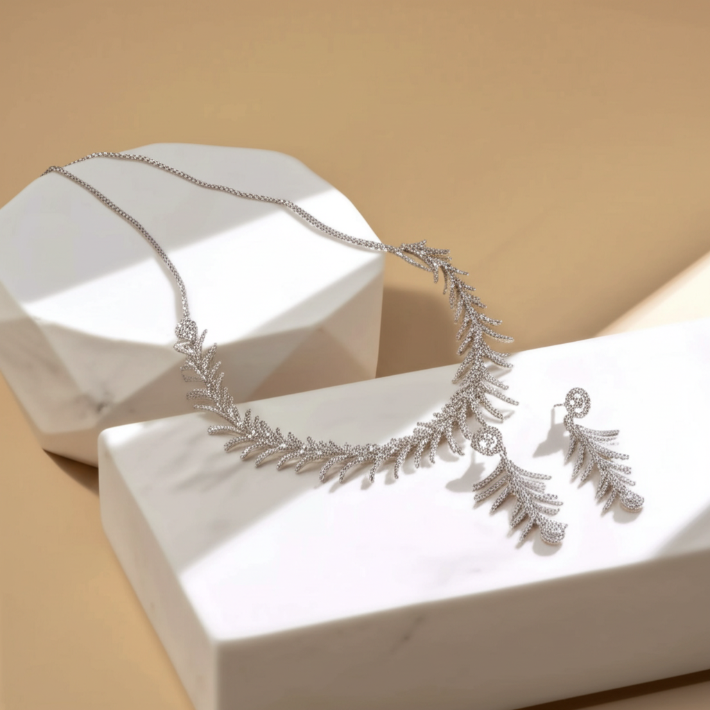 AD Feather shaped tassels necklace set - Necklace and earrings set - View 6