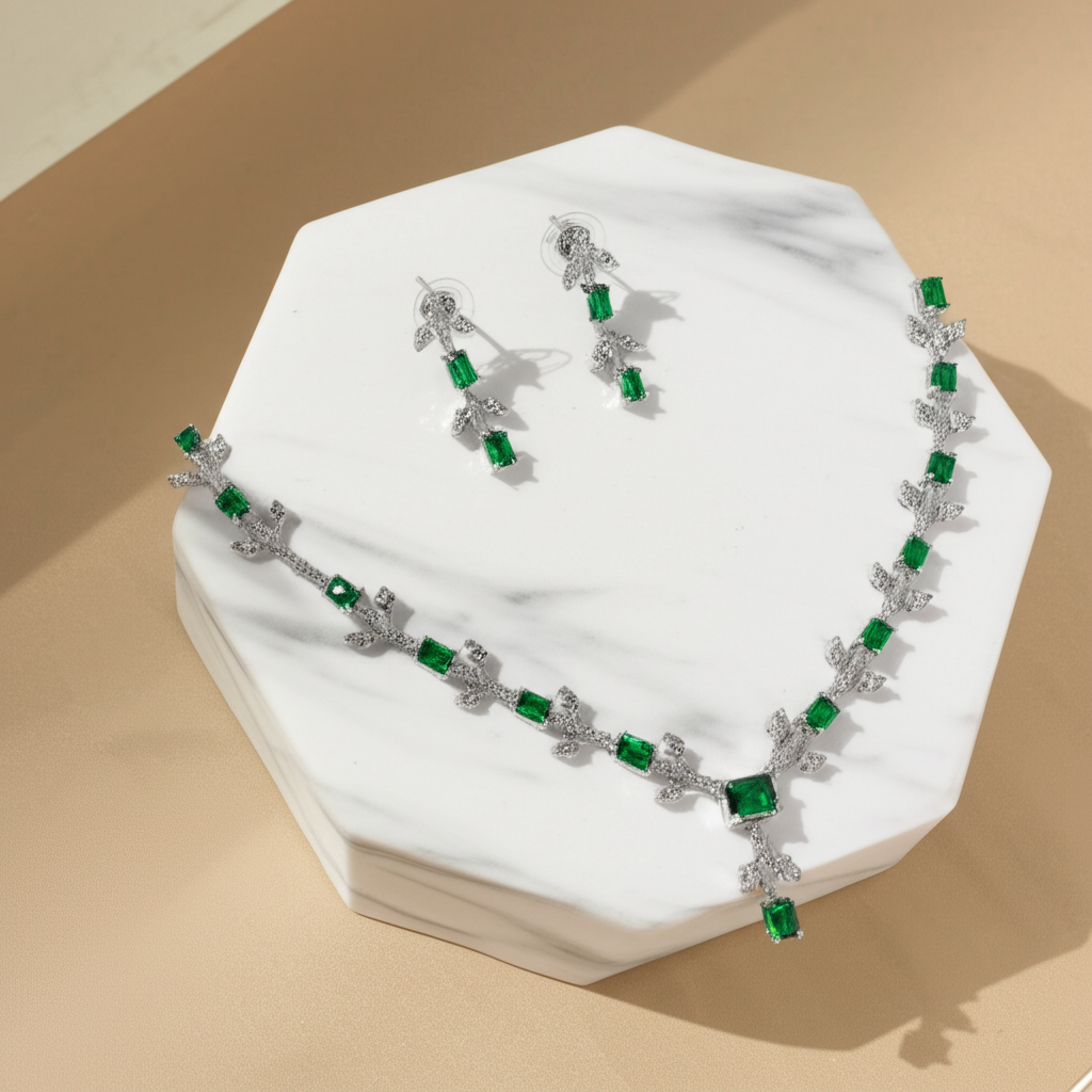 Emerald green crystal necklace set - Necklace and earrings set - View 7