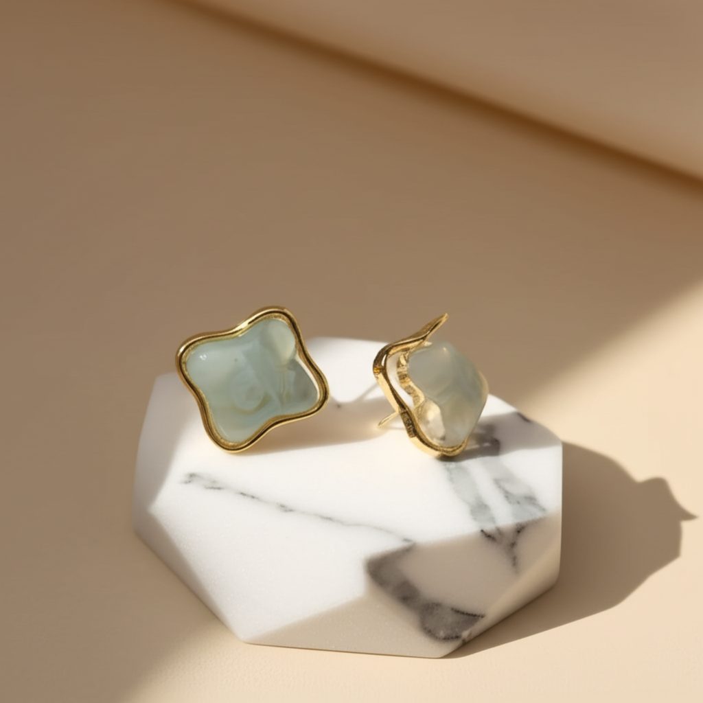 Sea blue marble finish studs - Earrings - View 1