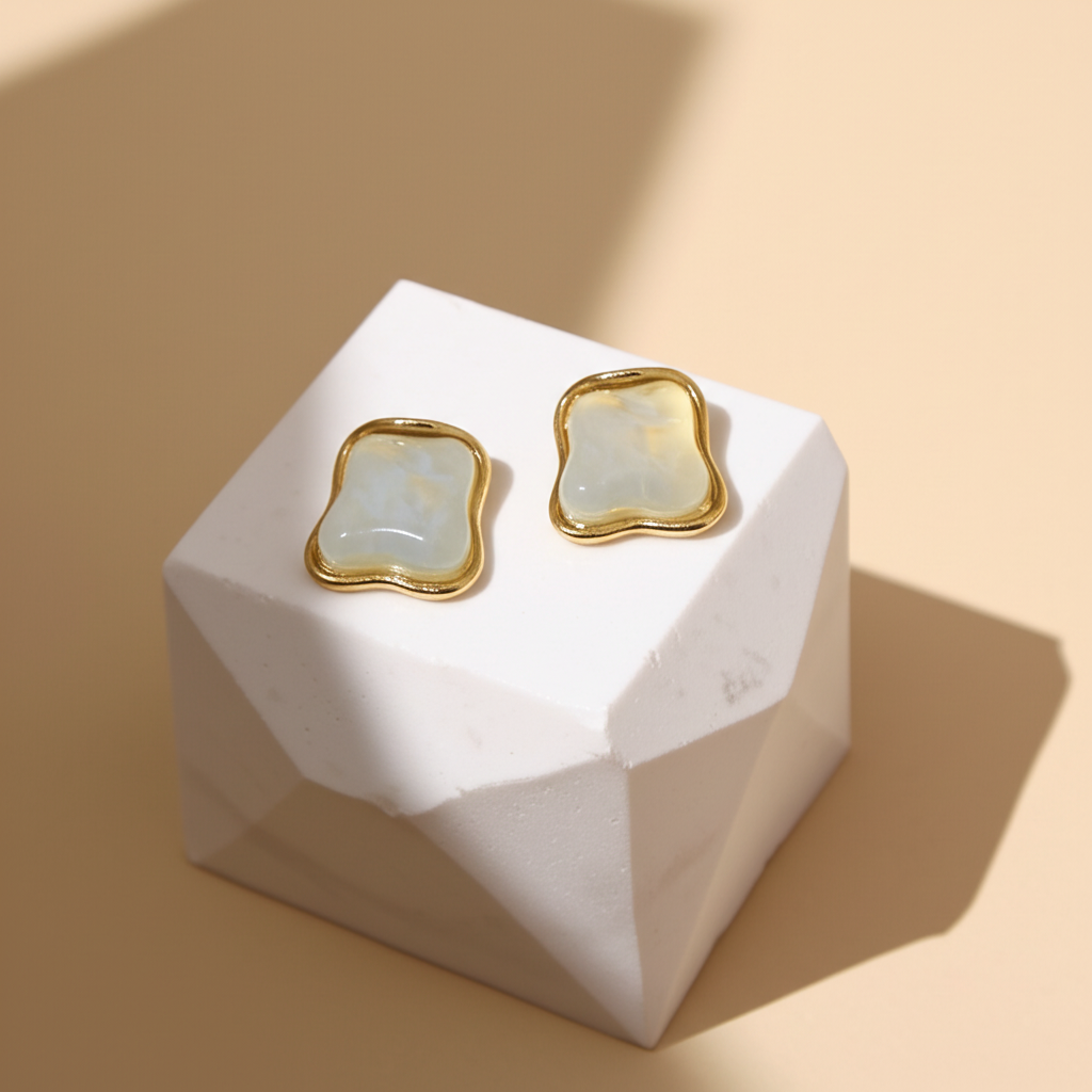 Sea blue marble finish studs - Earrings - View 3