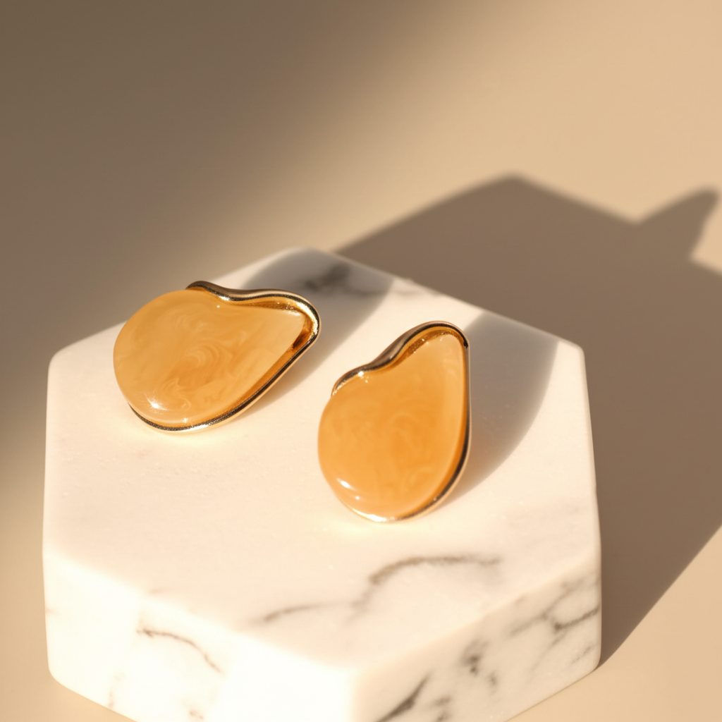 Orange marble finish chunky earrings  - Earrings - View 1