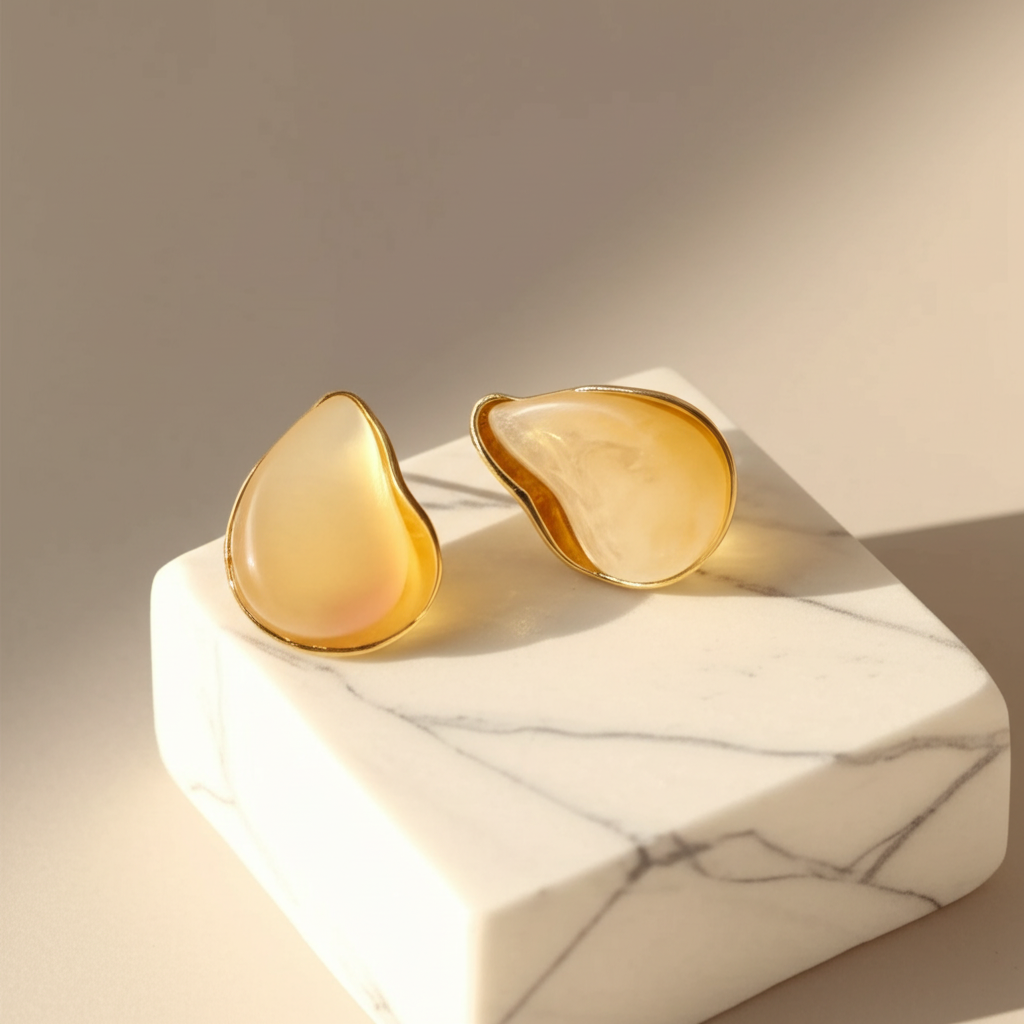 Orange marble finish chunky earrings  - Earrings - View 2