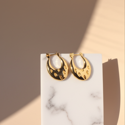 Celestial crescent gold hoop earrings  - Earrings - View 1