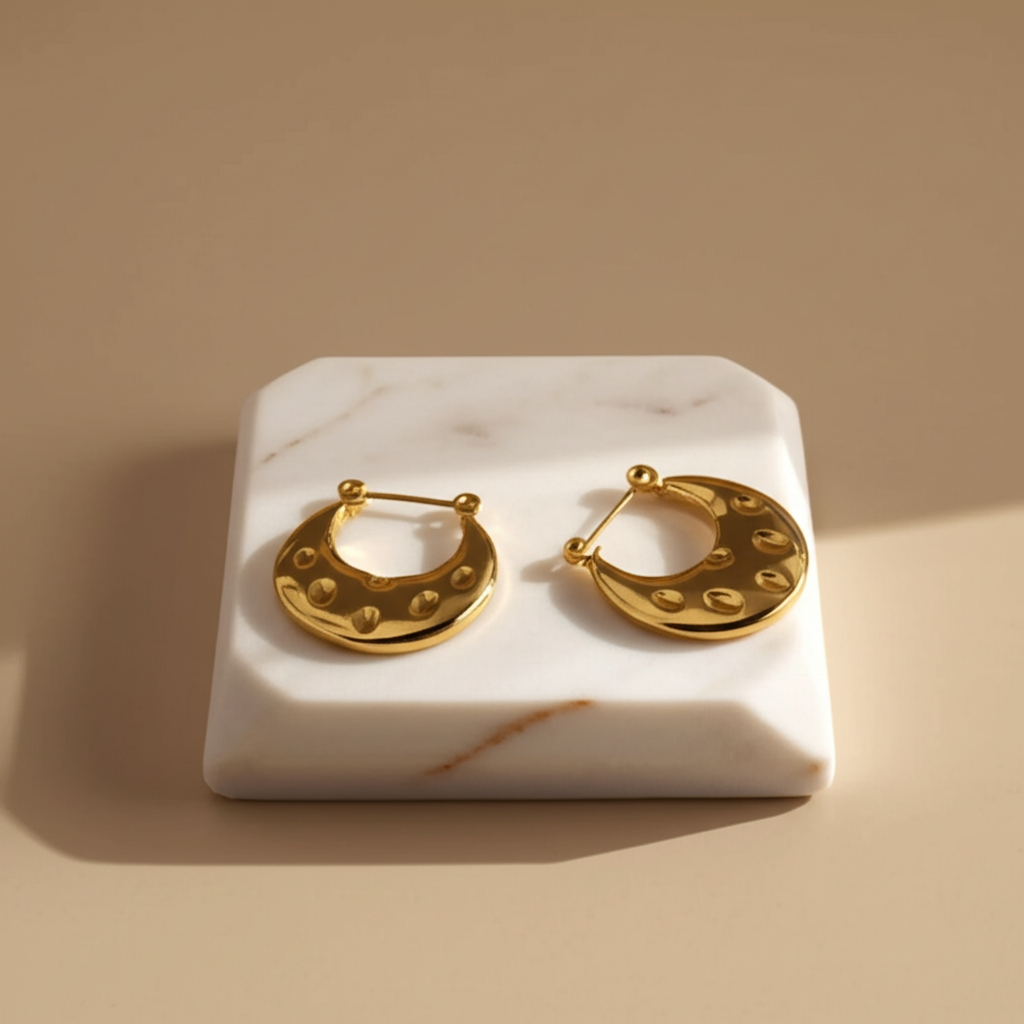 Celestial crescent gold hoop earrings  - Earrings - View 2