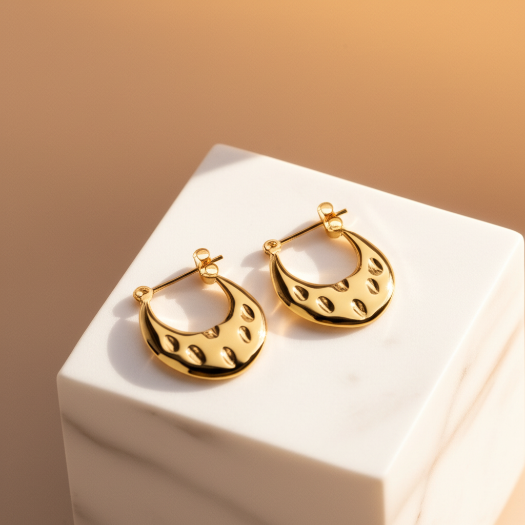 Celestial crescent gold hoop earrings  - Earrings - View 3