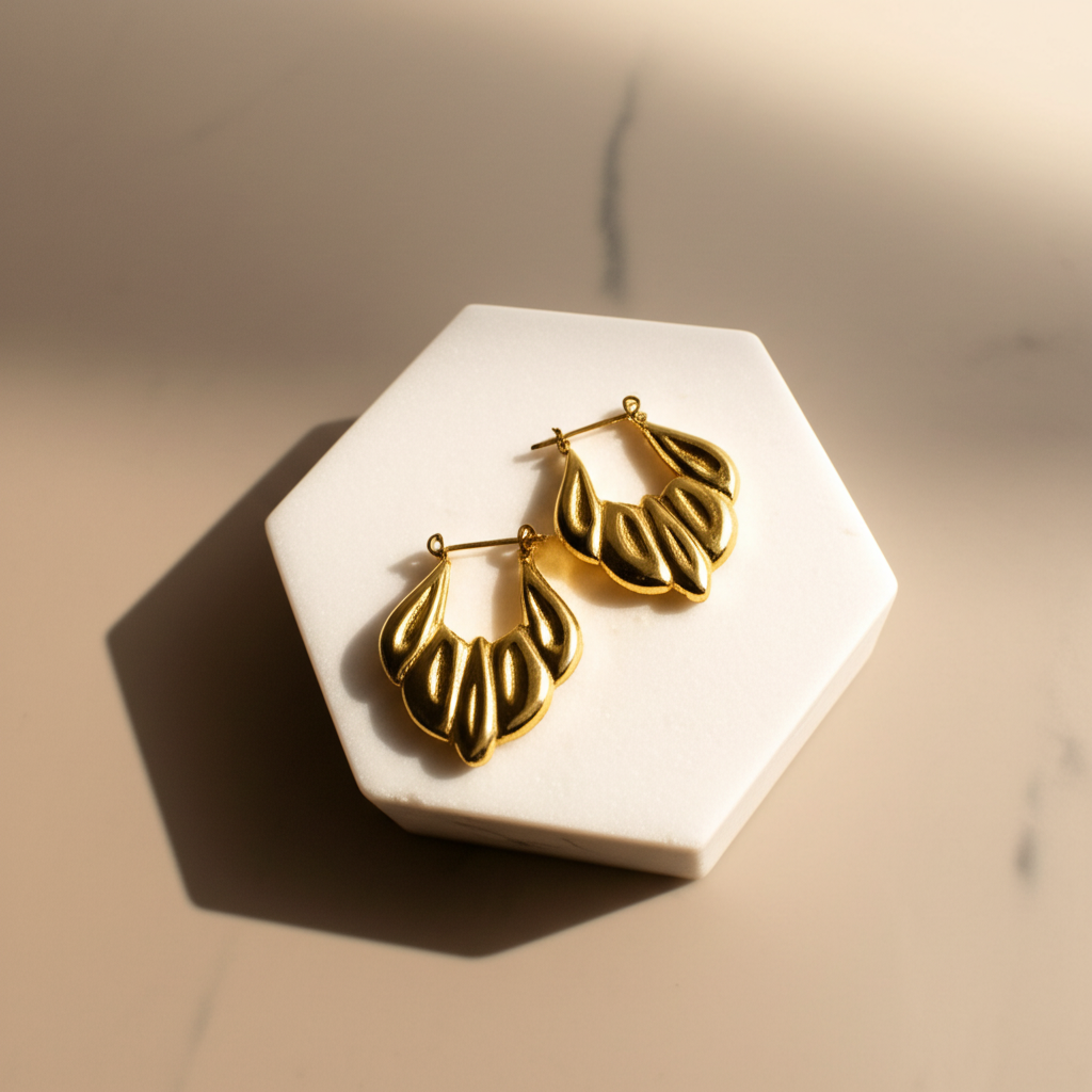 Leaf shaped gold hoop earrings  - Earrings - View 1