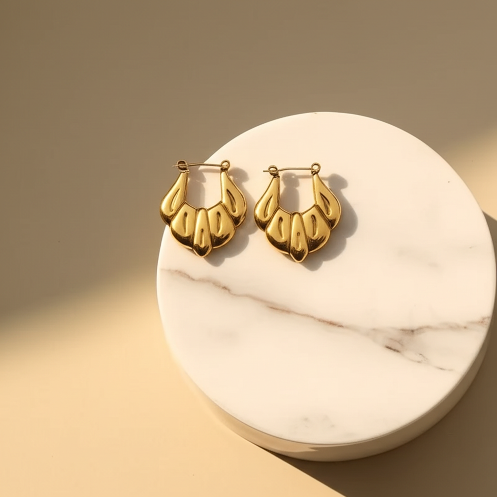 Leaf shaped gold hoop earrings  - Earrings - View 2