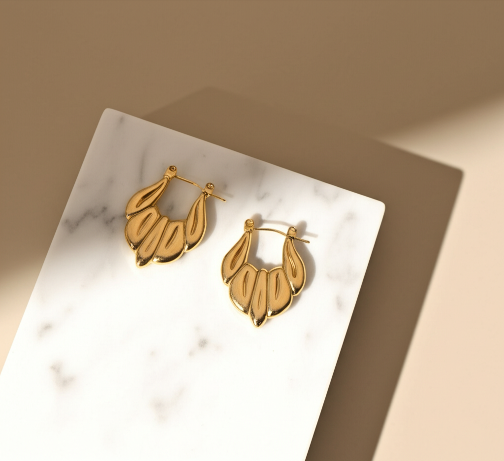 Leaf shaped gold hoop earrings  - Earrings - View 4