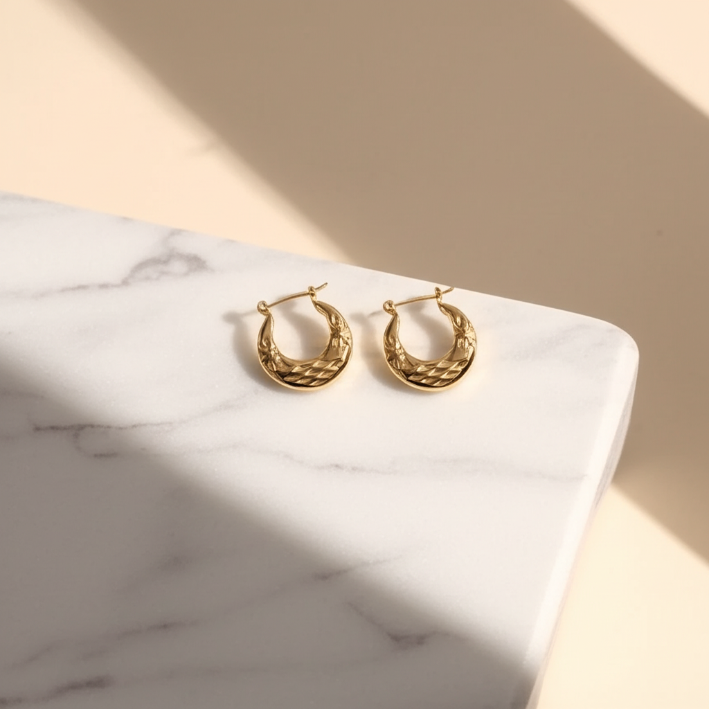 Flower engraved hoop earrings  - Earrings - View 3