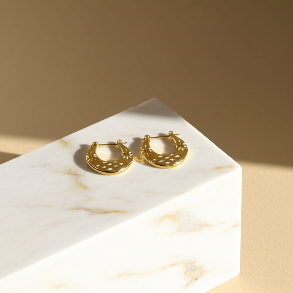 Flower engraved hoop earrings  - Earrings - View 5