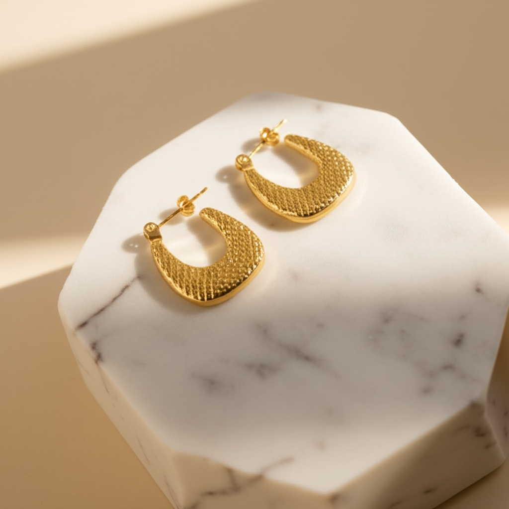 Elegant textured gold hoop earrings  - Earrings - View 3