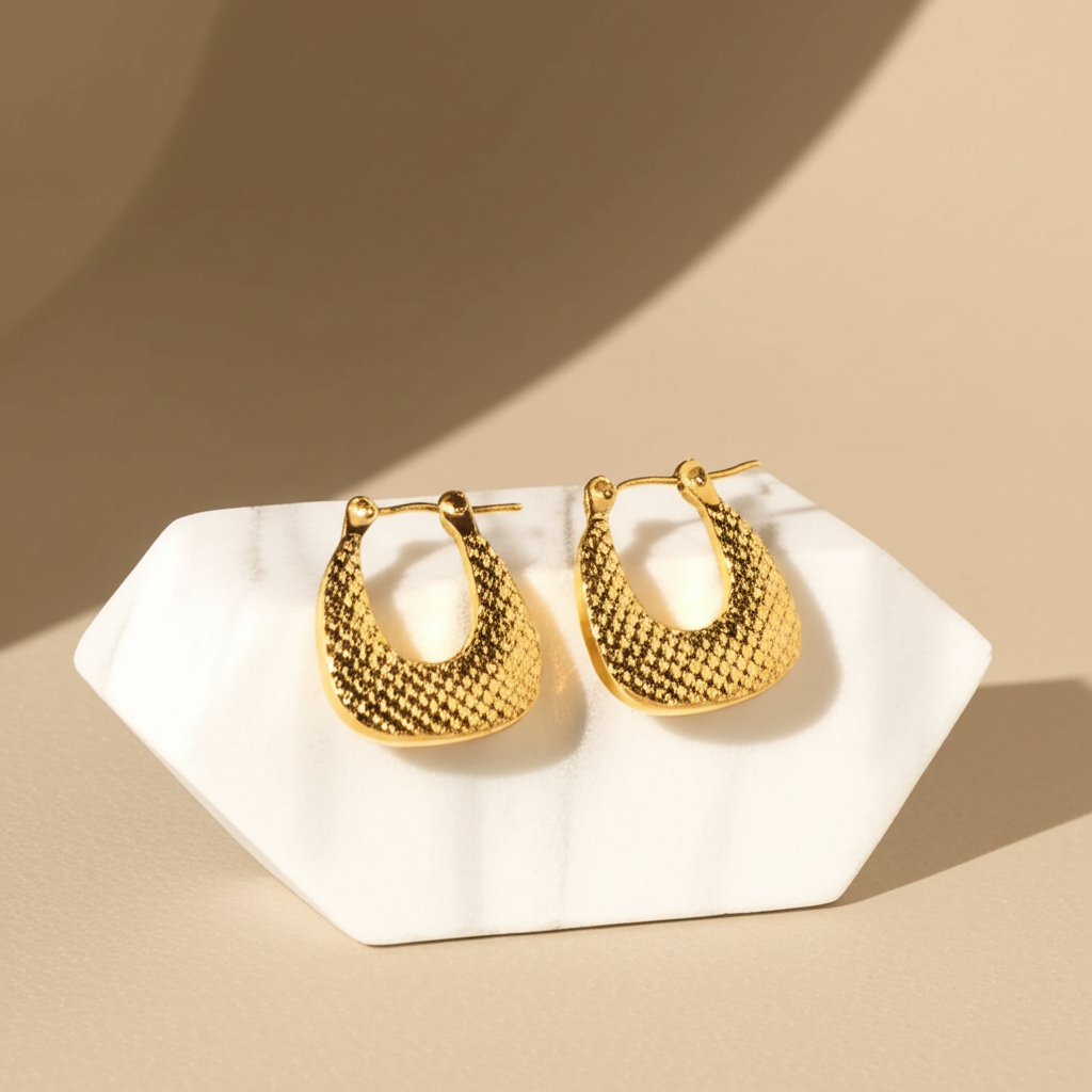 Elegant textured gold hoop earrings  - Earrings - View 4