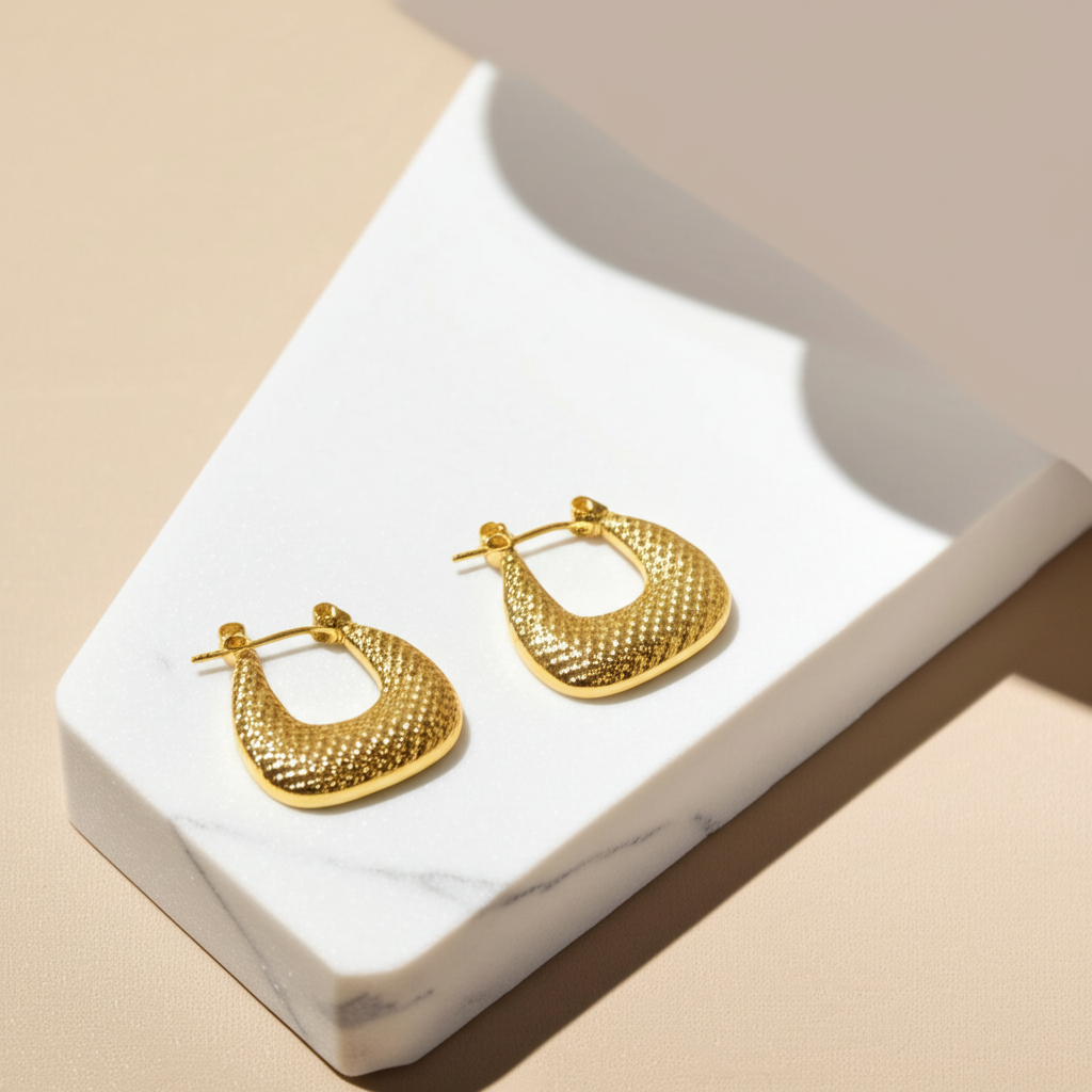Elegant textured gold hoop earrings  - Earrings - View 5