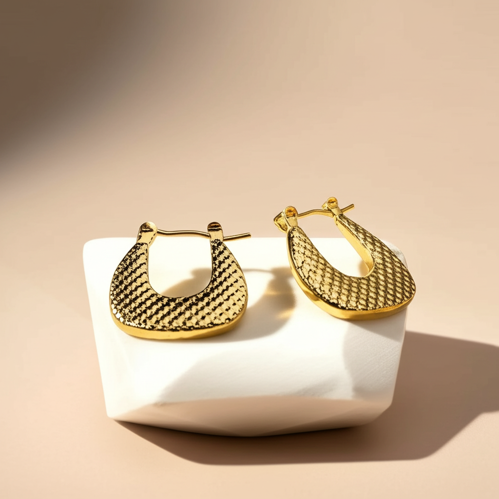 Elegant textured gold hoop earrings  - Earrings - View 6