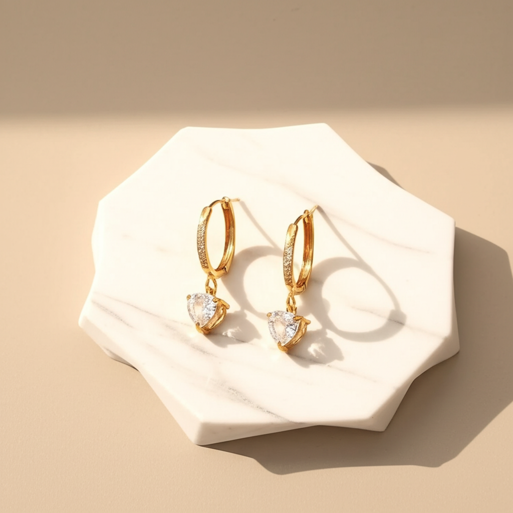 Heart shape dangle drop small hoop earrings  - Earrings - View 3