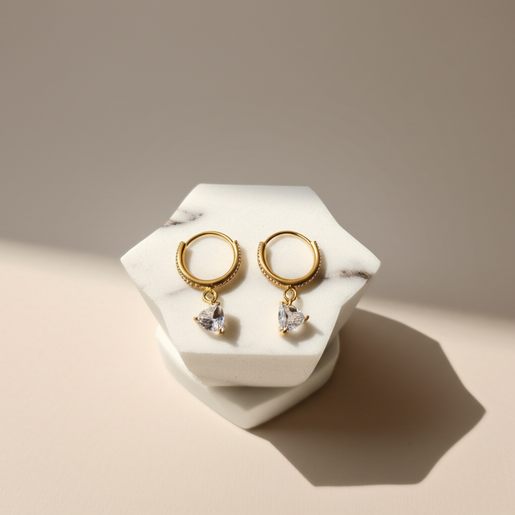 Heart shape dangle drop small hoop earrings  - Earrings - View 5