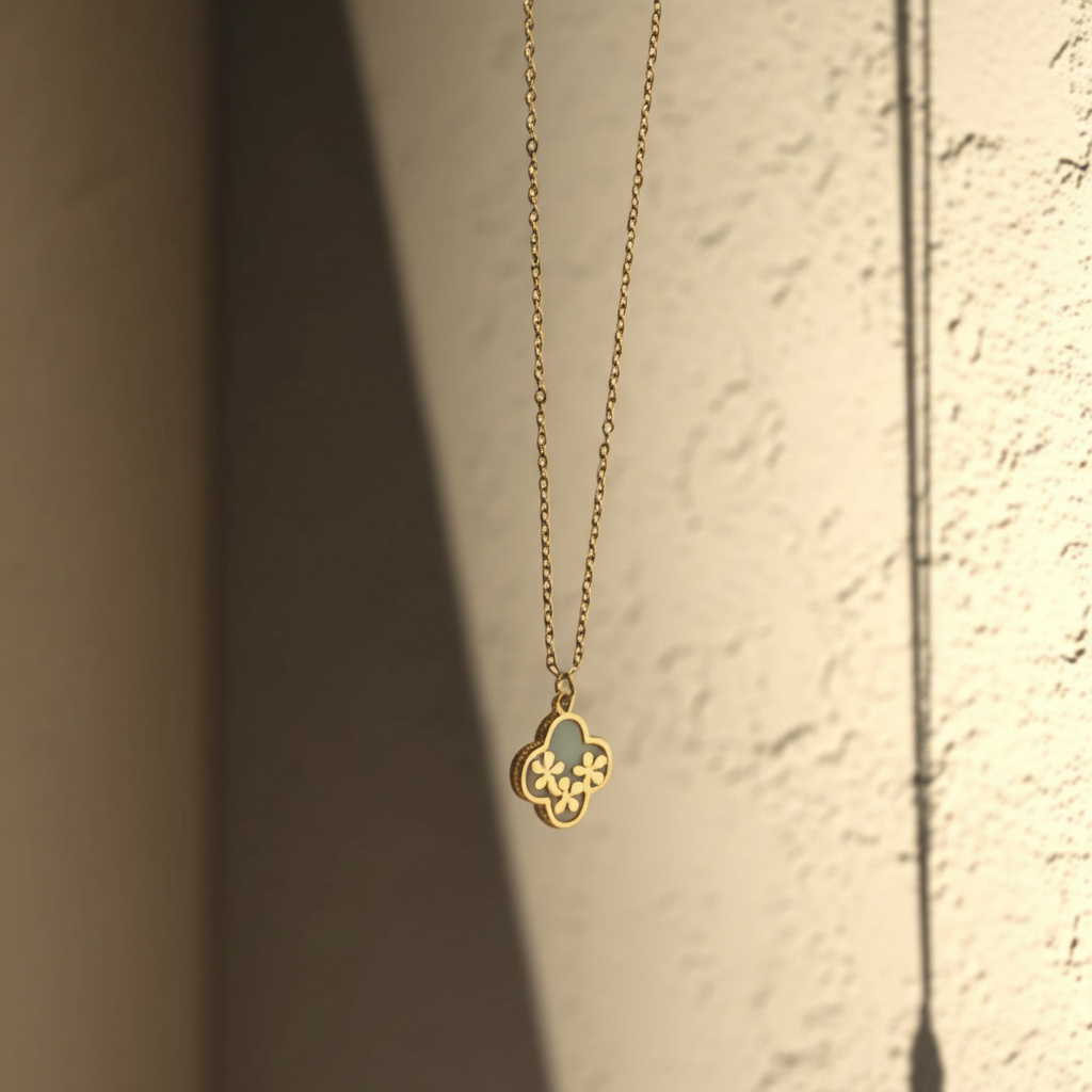 White four leaf clover with flowers inside - Necklaces - View 1