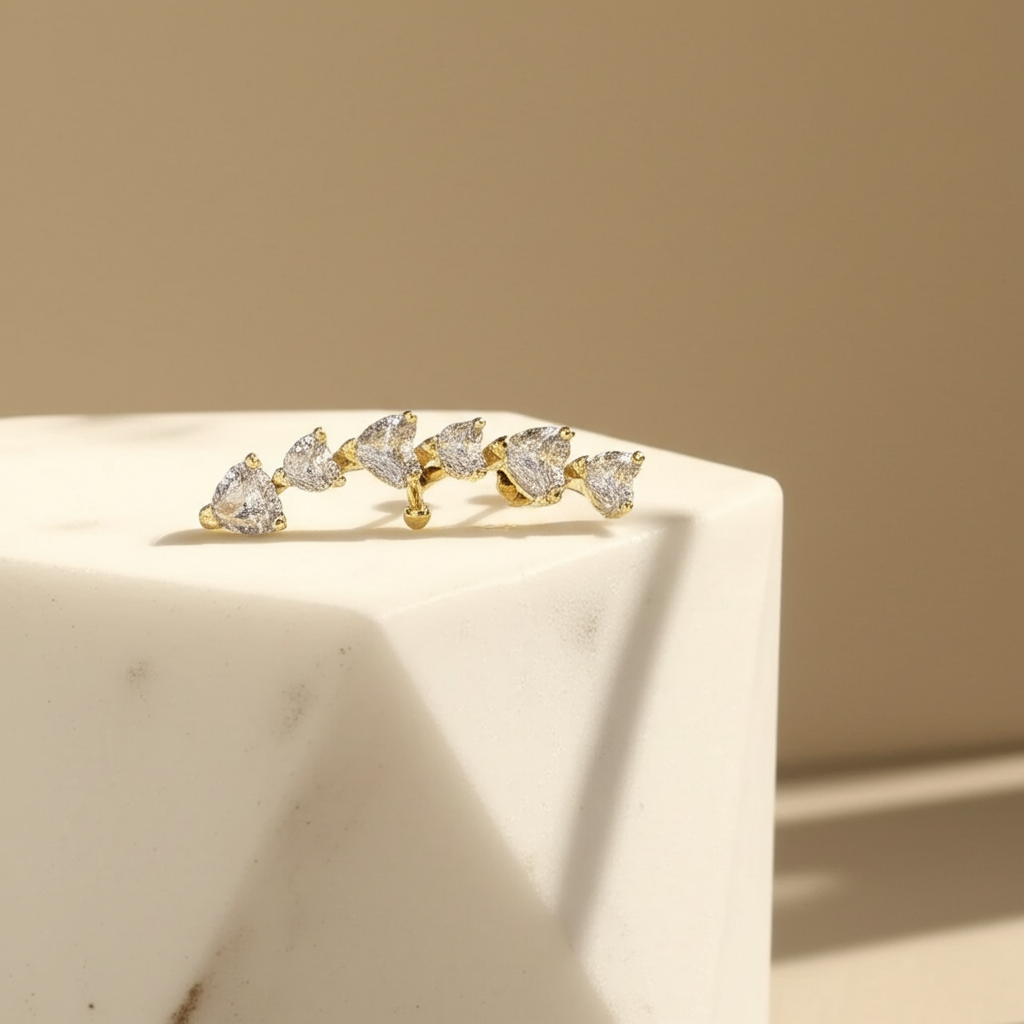 Elegant white stone ear cuff with crystal accent  - Earrings - View 1
