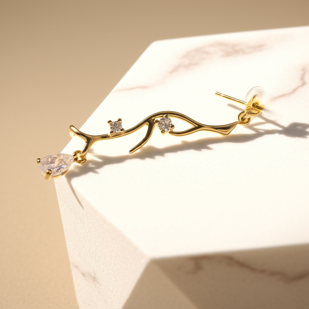Deer antlers ear cuff with stone detailing  - Earrings - View 1