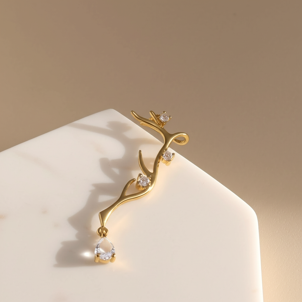 Deer antlers ear cuff with stone detailing  - Earrings - View 2