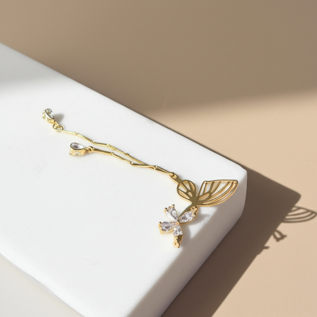 Double butterfly chain earring cuff - Earrings - View 2