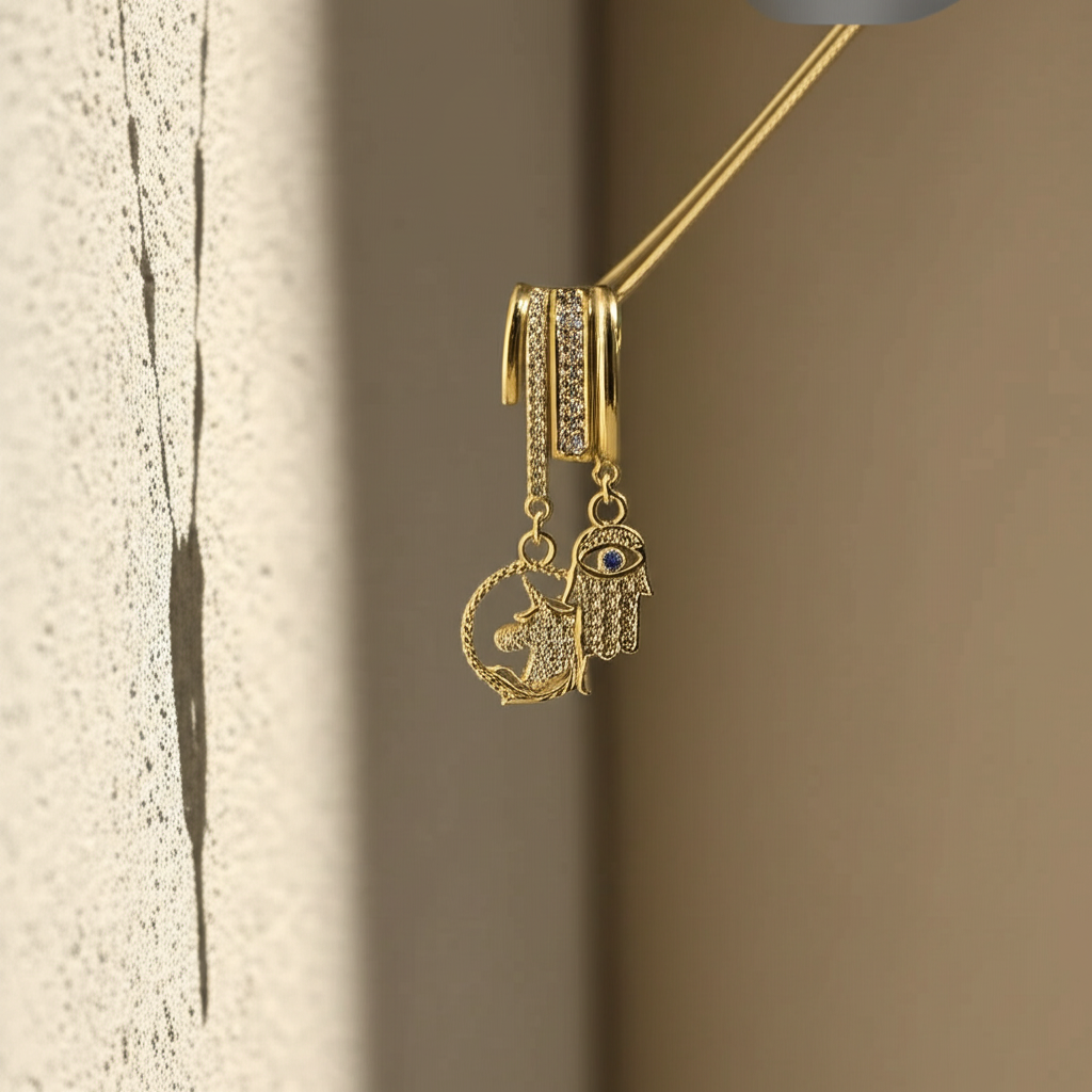Chain with rhinestone horse and evil eye charm pendant  - Necklaces - View 2
