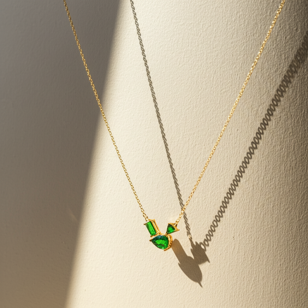 Green emerald stone pendant chain - Necklaces - View 1
