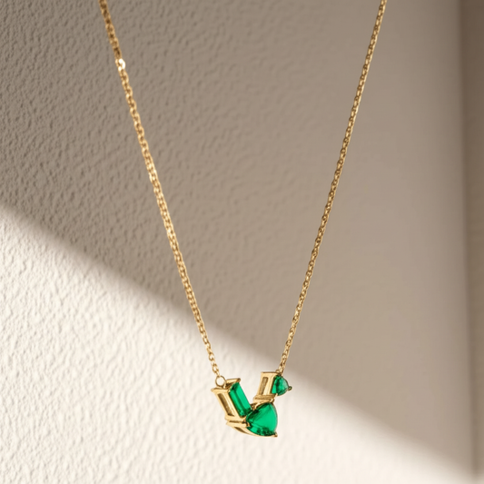 Green emerald stone pendant chain - Necklaces - View 2