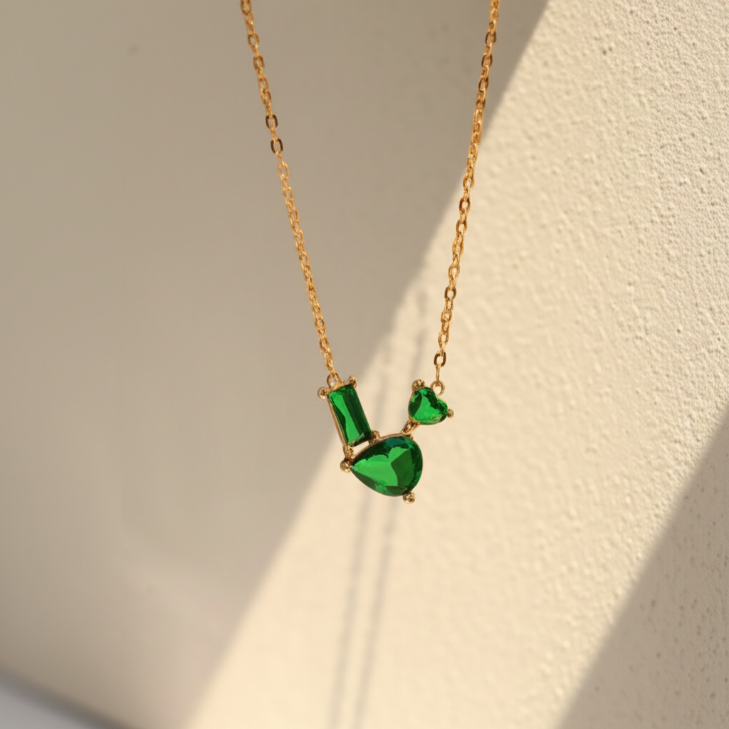 Green emerald stone pendant chain - Necklaces - View 3