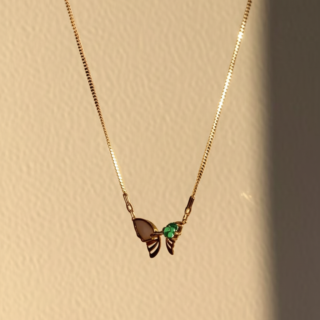 Beautiful white green stone butterfly pendant chain - Necklaces - View 3