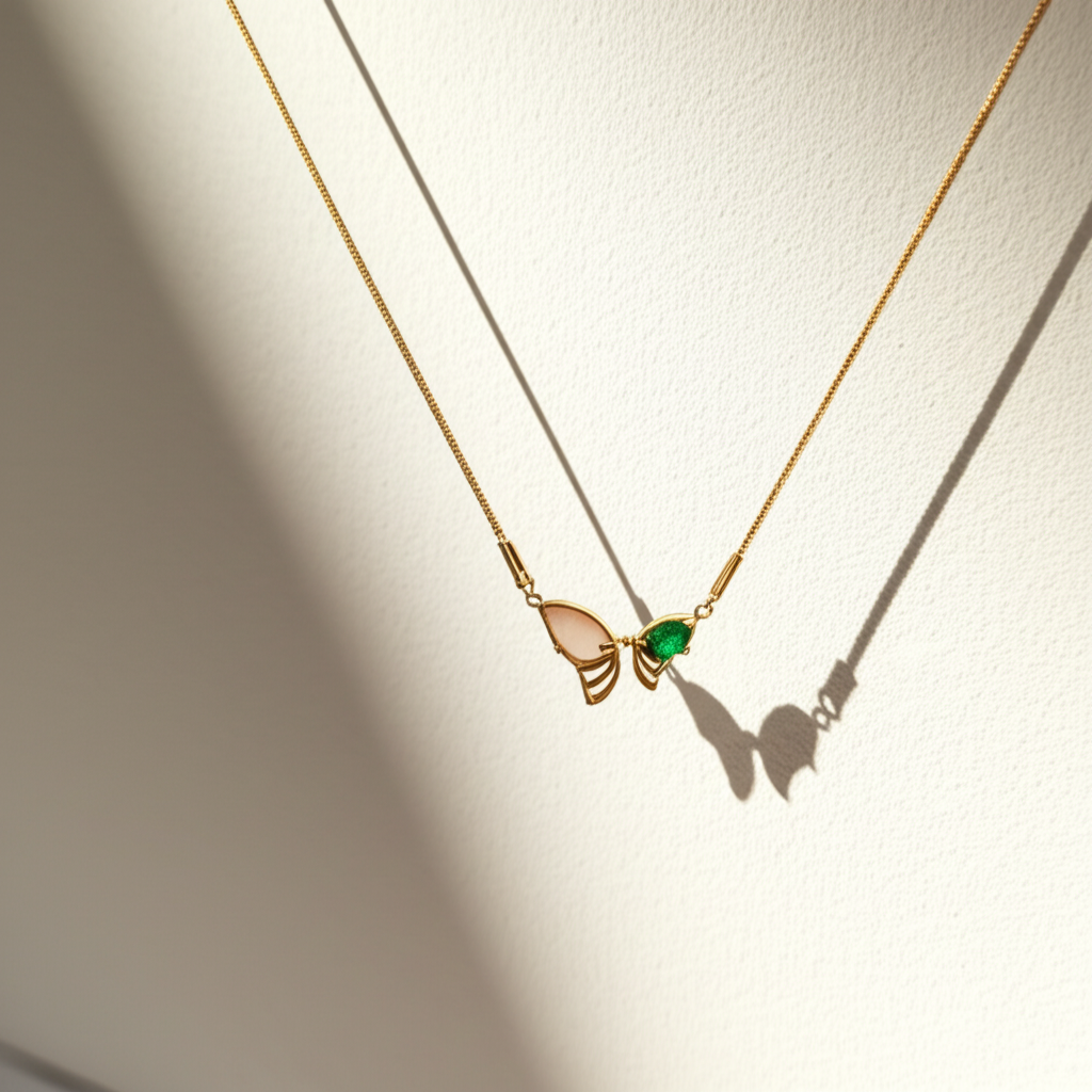 Beautiful white green stone butterfly pendant chain - Necklaces - View 4