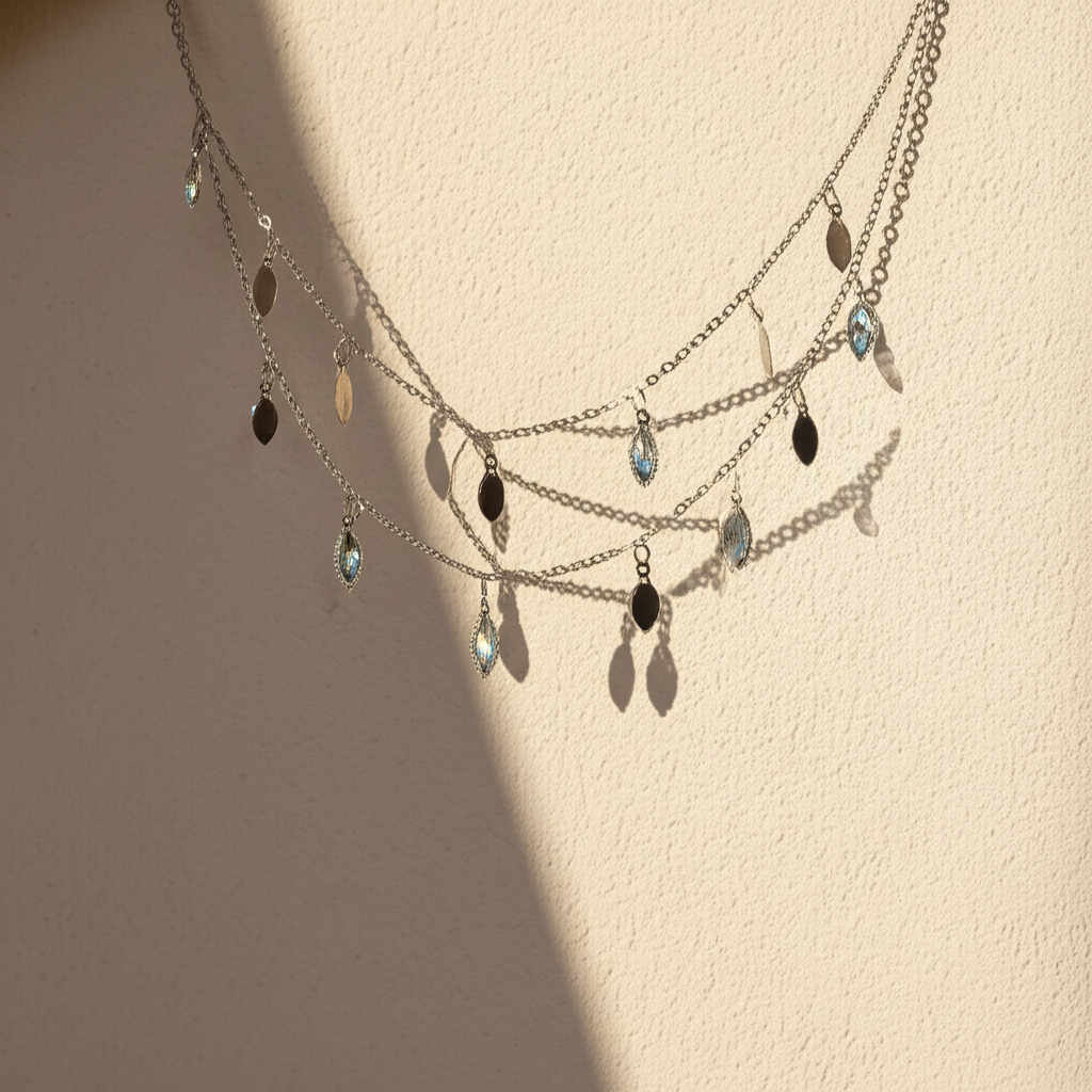 Double layer stone chain with adjustable bead to make it a choker - Necklaces - View 2