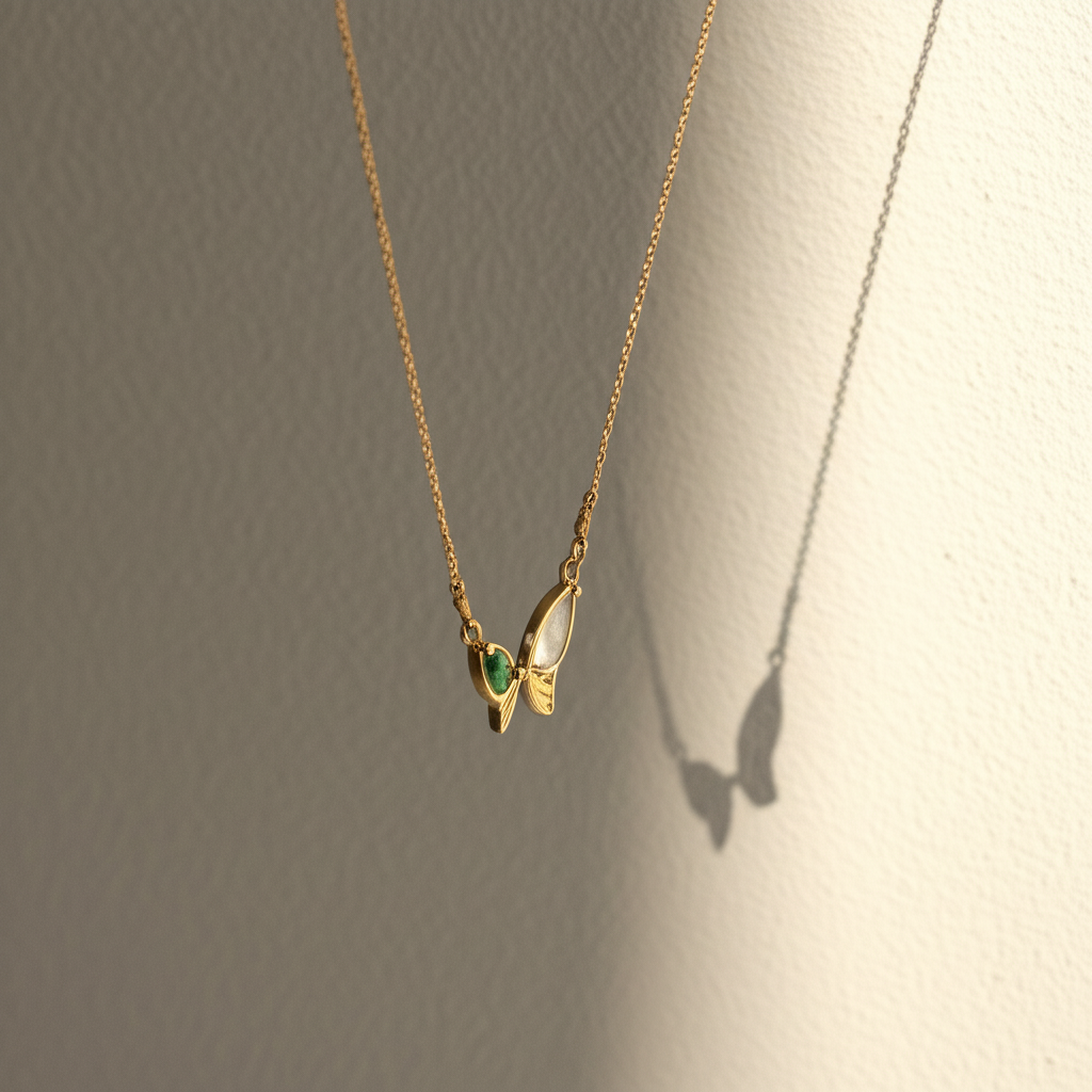 Beautiful white green stone butterfly pendant chain - Necklaces - View 5
