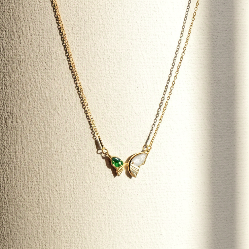 Beautiful white green stone butterfly pendant chain - Necklaces - View 6