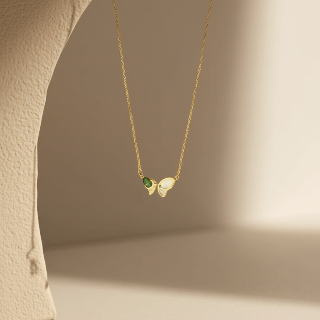 Beautiful white green stone butterfly pendant chain - Necklaces - View 7