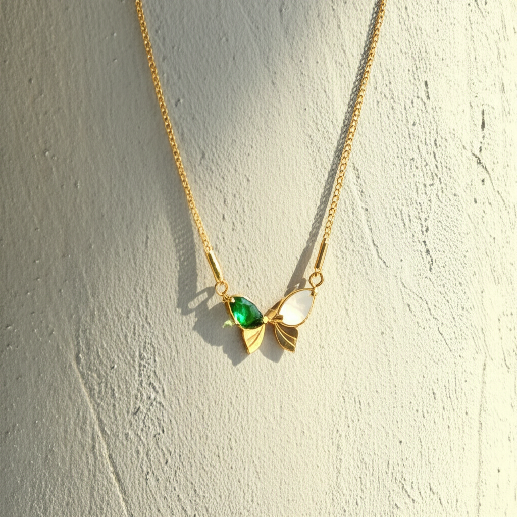 Beautiful white green stone butterfly pendant chain - Necklaces - View 8
