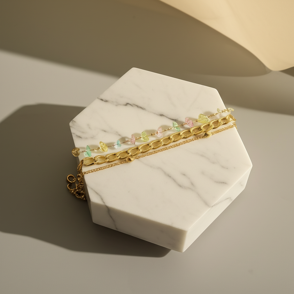 Triple layer bracelet with beads and chains - Bracelets - View 2