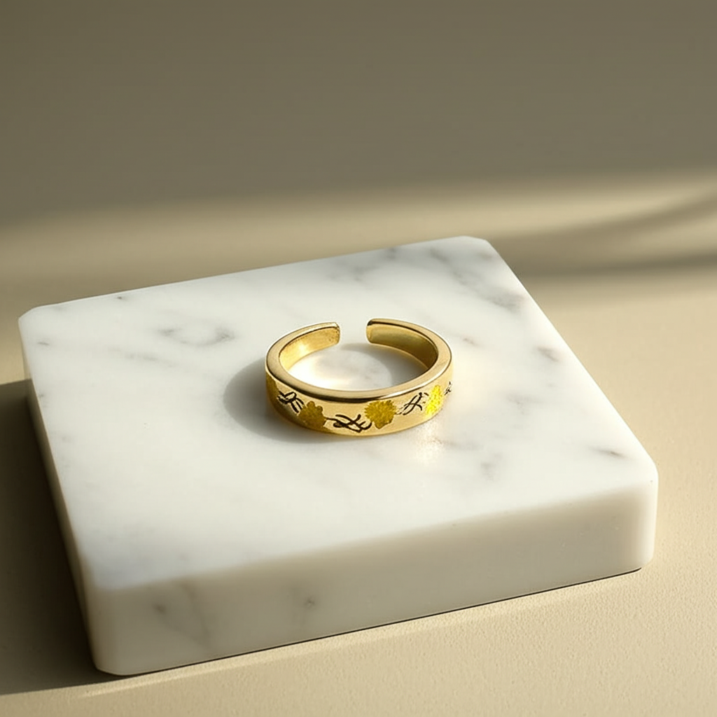 Gold tone ring with yellow flower vine  - Rings - View 3
