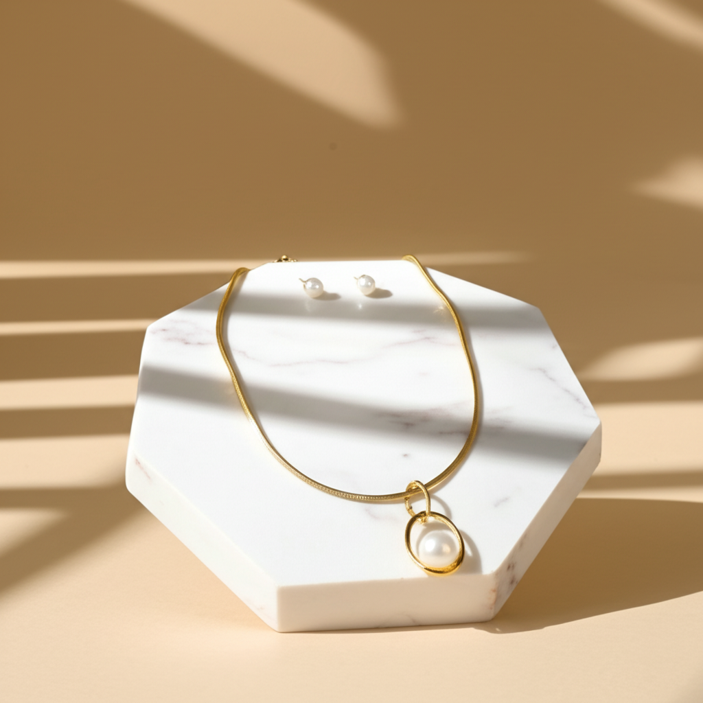 Interlocking ring pendant with chunky pearl necklace  - Necklaces - View 4