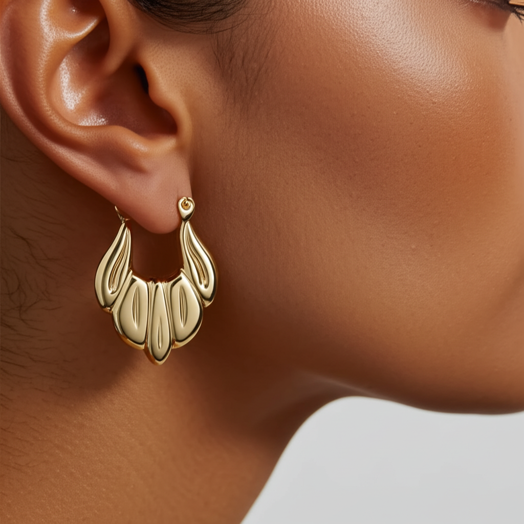Leaf shaped gold hoop earrings  - Earrings - View 5