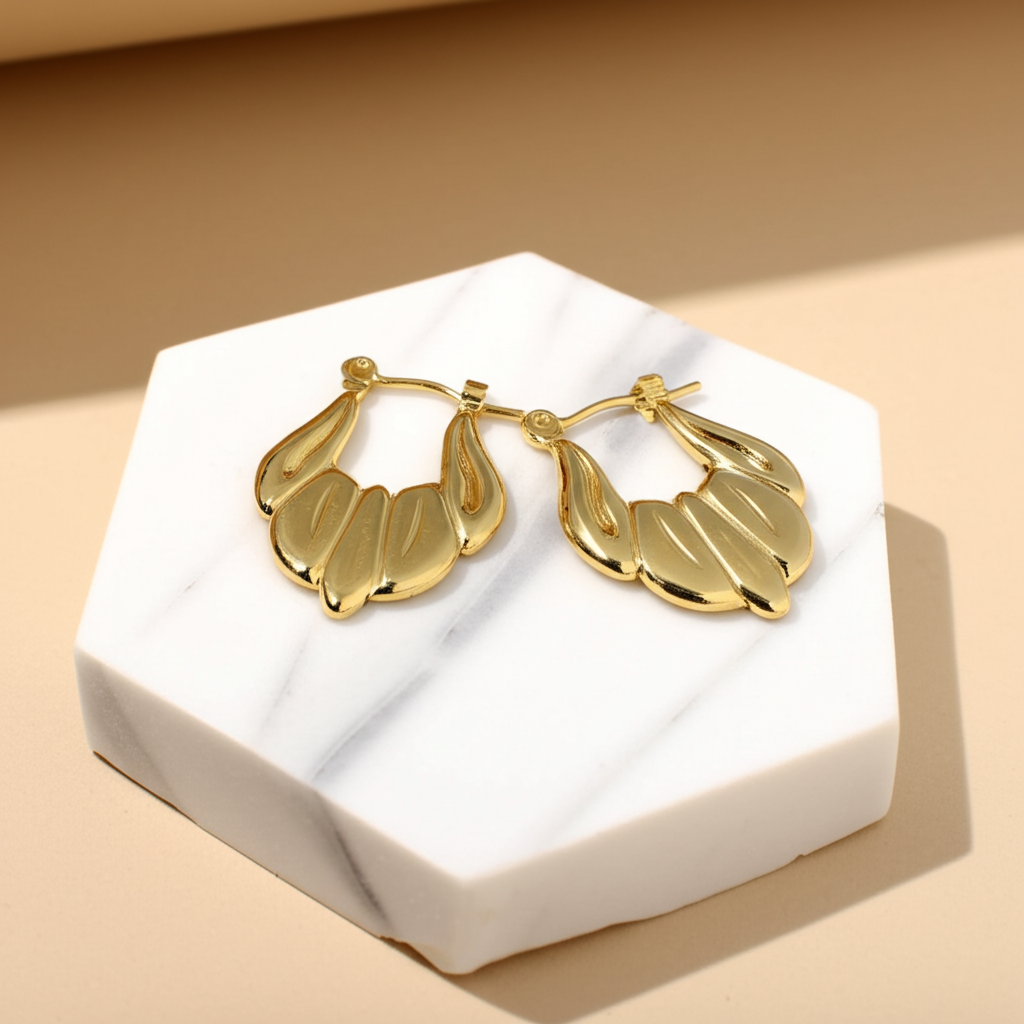 Leaf shaped gold hoop earrings  - Earrings - View 6
