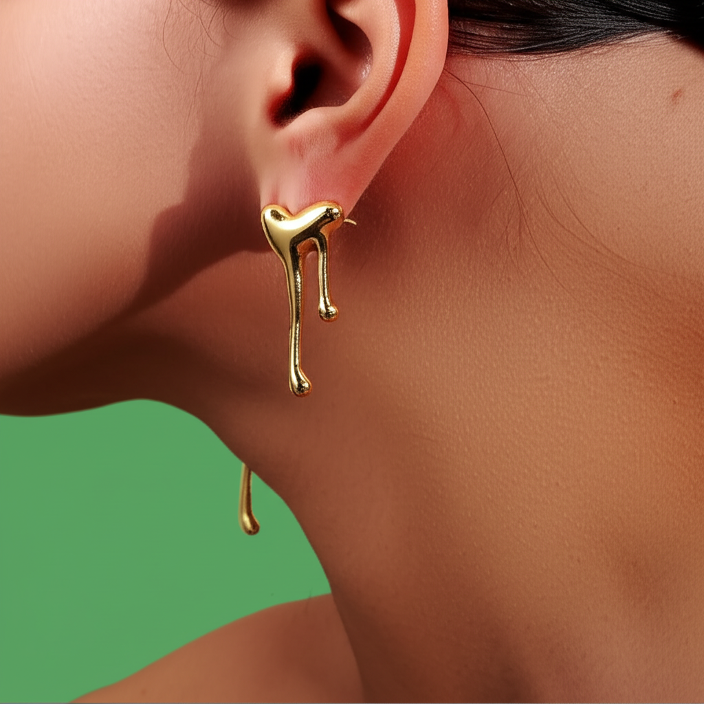 Melted heart drop earring studs - Earrings - View 4