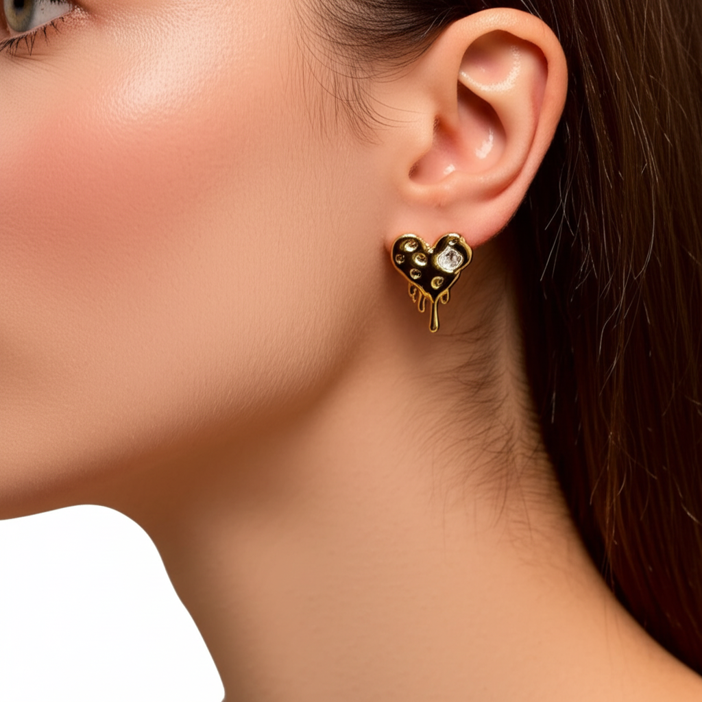 Melted heart stone studded earring  - Earrings - View 3