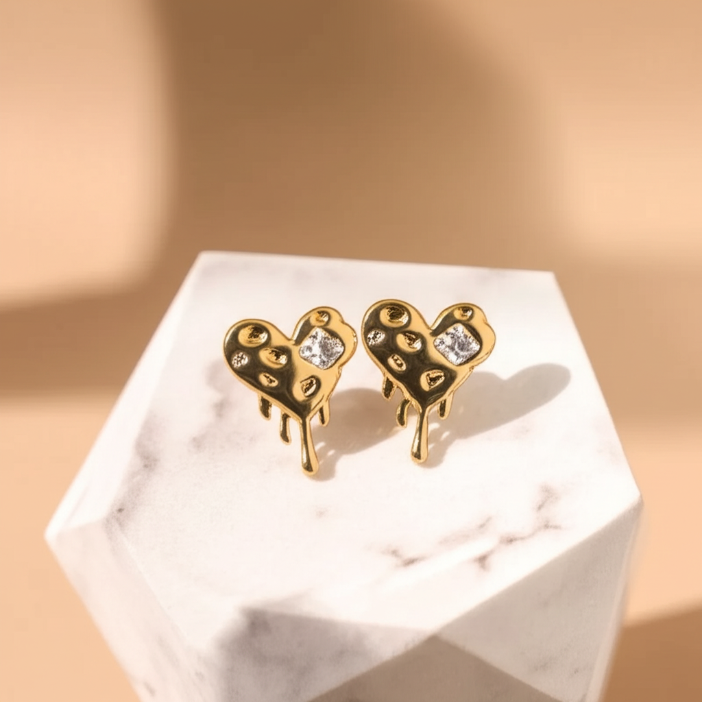 Melted heart stone studded earring  - Earrings - View 4