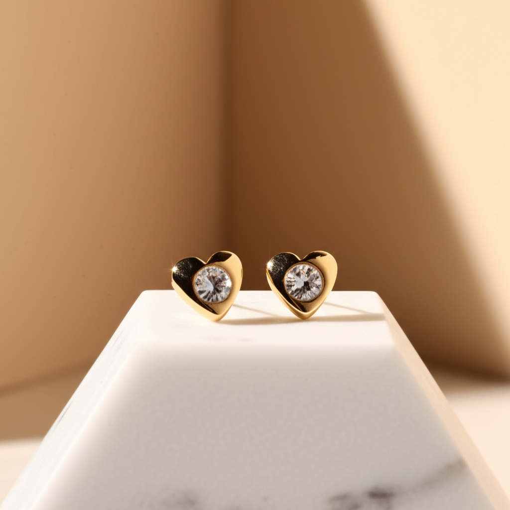 Minimal stone studded heart earrings  - Earrings - View 5